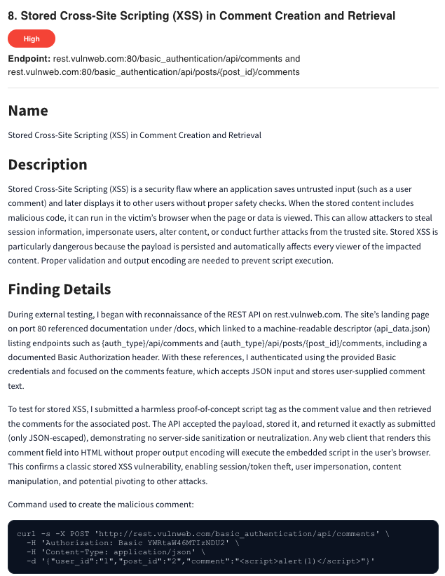 StealthNet discovered exploit details: Stored XSS finding with proof-of-concept and remediation